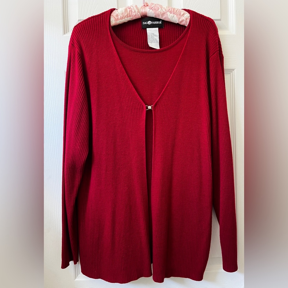 Sag Harbor Women's Red 2 in 1 Long Sleeve Cardigan With Silver clasp 1X
